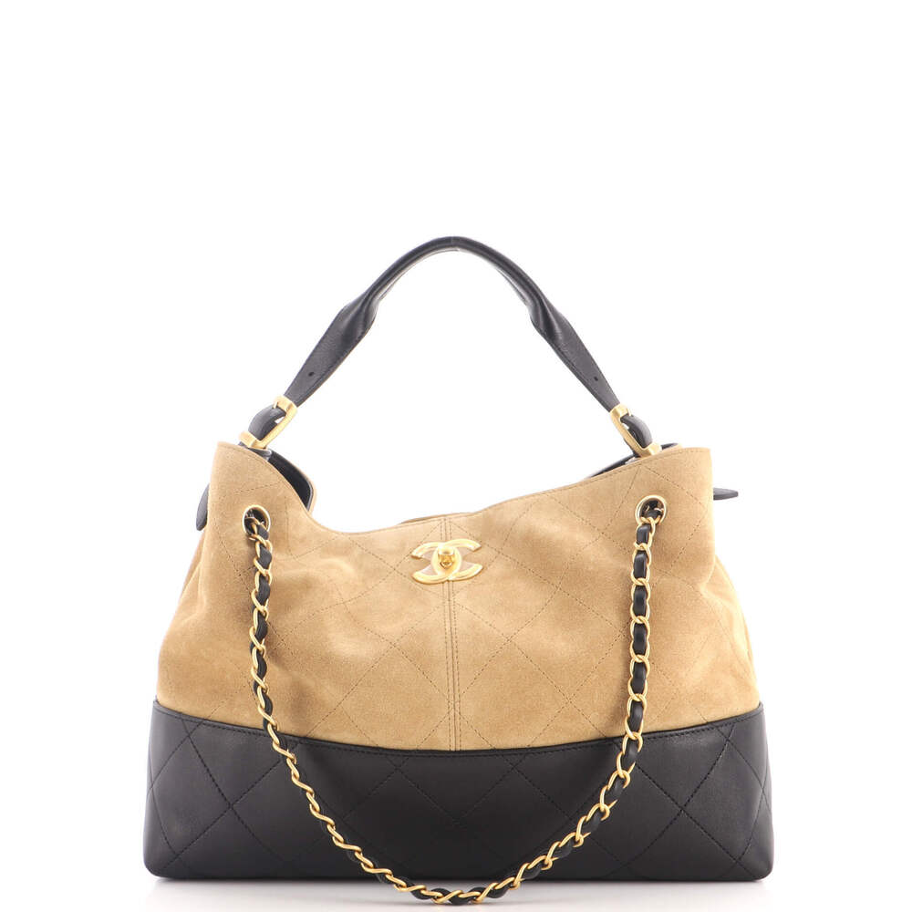 Chanel Small Coco Base Shopping Bag Quilted Suede and Lambskin